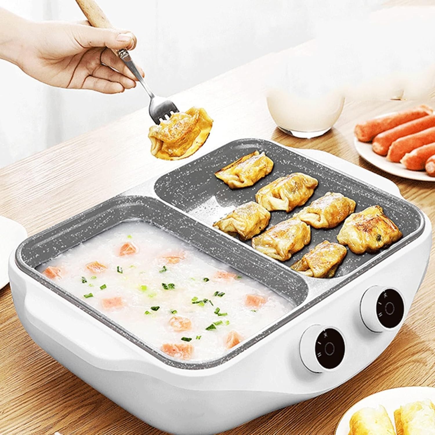 2-in-1 Electric Grill & Hot Pot, Portable Smokeless BBQ Skillet, 1500W Non-Stick Coating, Dual Temperature Control for Household Dinner