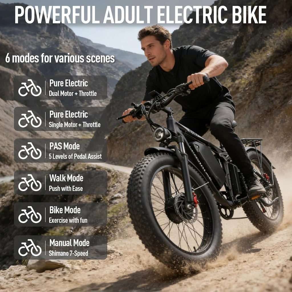 Peak-9000W-Dual-Motor-Ebike Adults Men, 52V 34Ah 1768Wh Battery,24' x 4.0' Fat-Tire- Electric-Mountain-Bicycle 47MPH Full-Lockable-Suspension-Ebike 105 Miles Range Hydraulic Disc Brake