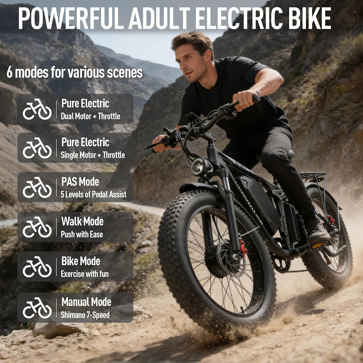 Peak-9000W-Dual-Motor-Ebike Adults Men, 52V 34Ah 1768Wh Battery,24' x 4.0' Fat-Tire- Electric-Mountain-Bicycle 47MPH Full-Lockable-Suspension-Ebike 105 Miles Range Hydraulic Disc Brake