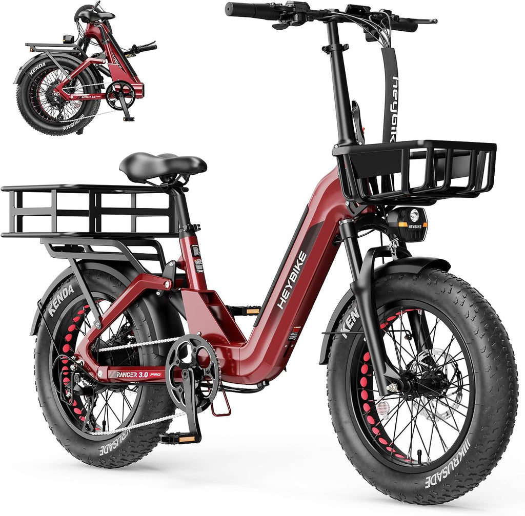Heybike Ranger Foldable Electric Bike for Adults, 1200W/1800W Peak Motor, 28/32MPH E Bike, 55/90 Miles Range, 20'x4.0' Fat Tire Ebike with Removable Battery, Hydraulic Brakes for Snow, Beach,Commuting