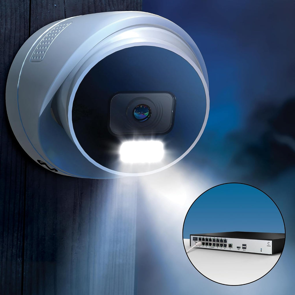 Night Owl Power Over Ethernet 24 Channel NVR Video Home Security Camera System with (9) Wired IP 4K HD Indoor/Outdoor Deterrence Dome Cameras and 4TB Hard Drive (Add up to 8 Wi-Fi Cameras)