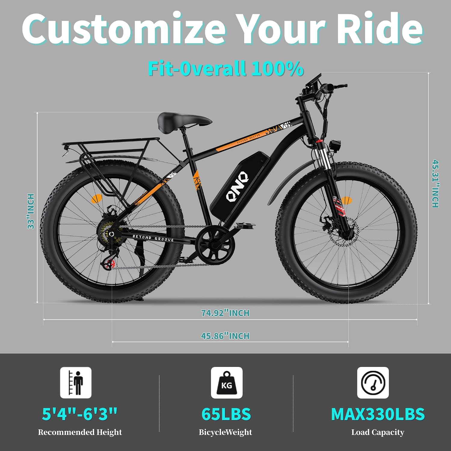 QnQ Electric Bike for Adults, Powerful 2000W Peak Motor, 26' Tires, 34MPH & 60 Miles Long Range, 48V 15Ah Removable Battery, Lockable Suspension, Electric Mountain Ebikes for Adults and Teens