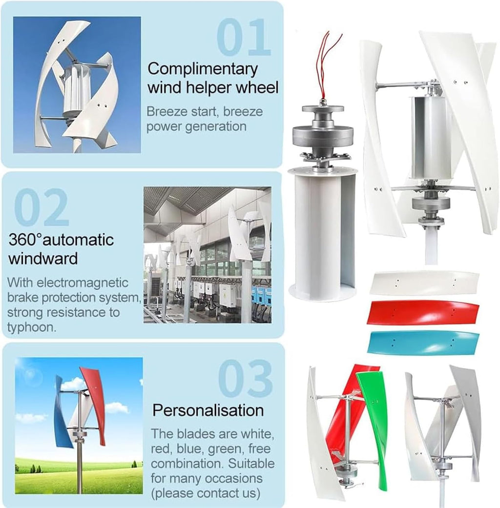 Upgraded 12000W Wind Turbine Generator Kit, 12V-220V Portable Vertical Helix, Efficient Marine RV Home Energy Solution with Charge Controller