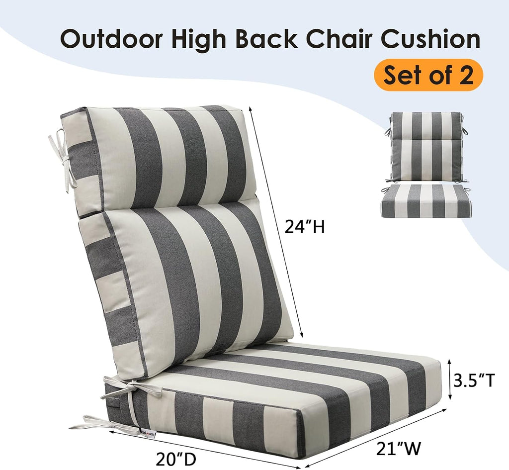 Unimatta Outdoor Separate High Back Chair Cushion Seat Pads, 2-Pack 44 x 21 Inch Water-Repellent & Fade-Resistant Patio Furniture Cushions with Ties for Adirondack, Rocking Chairs, Gray Stripe