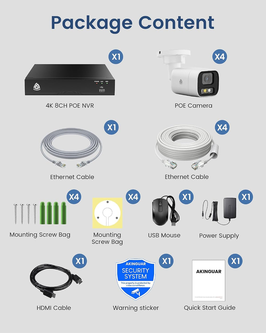 8CH 4K PoE NVR Wired Security Camera System, 4pcs 5MP Outdoor IP Cameras with Person/Vehicle Detection, 2TB HDD, H.265, 2-Way Audio, Color Night Vision, Spotlight Siren, 24/7 Continuous Recording