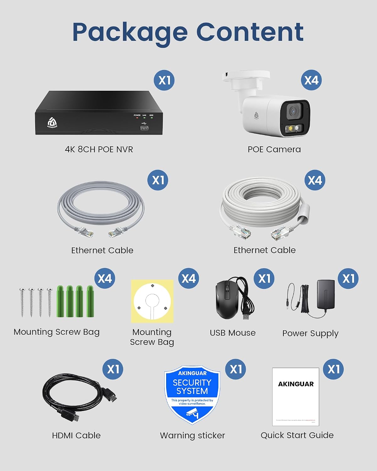 8CH 4K PoE NVR Wired Security Camera System, 4pcs 5MP Outdoor IP Cameras with Person/Vehicle Detection, 2TB HDD, H.265, 2-Way Audio, Color Night Vision, Spotlight Siren, 24/7 Continuous Recording