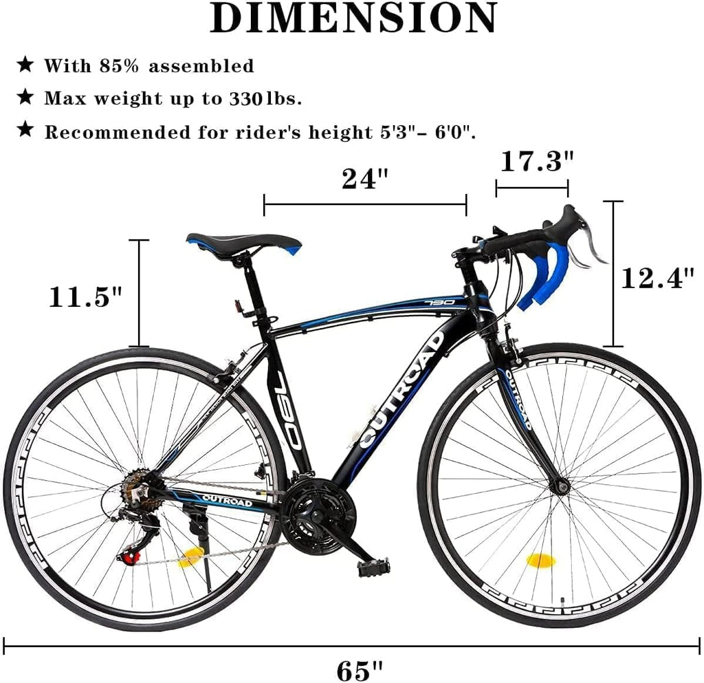 700C Wheel 21/14 Speed Road Bike with Light Weight Aluminum Alloy Frame, Commuter Bicycle with Dual Disc Brakes for Men and Women, Adult Faster Racing Bike, Red/Blue