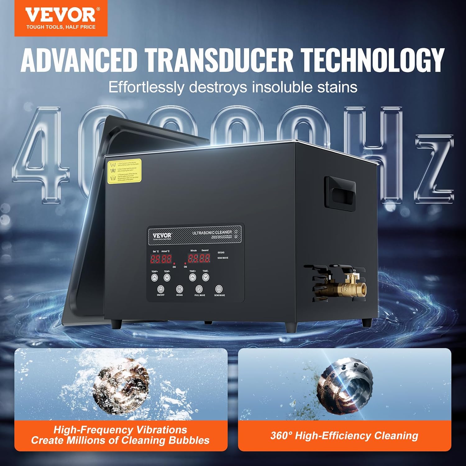 VEVOR 15L Sonic Cleaner, 360W Digital Ultrasonic Cleaning Machine with Upgraded Degassing and Gentle Mode, 40kHz Industrial Ultrasound Cleaner with Timer and Heater for Retainer Jewelry Tools