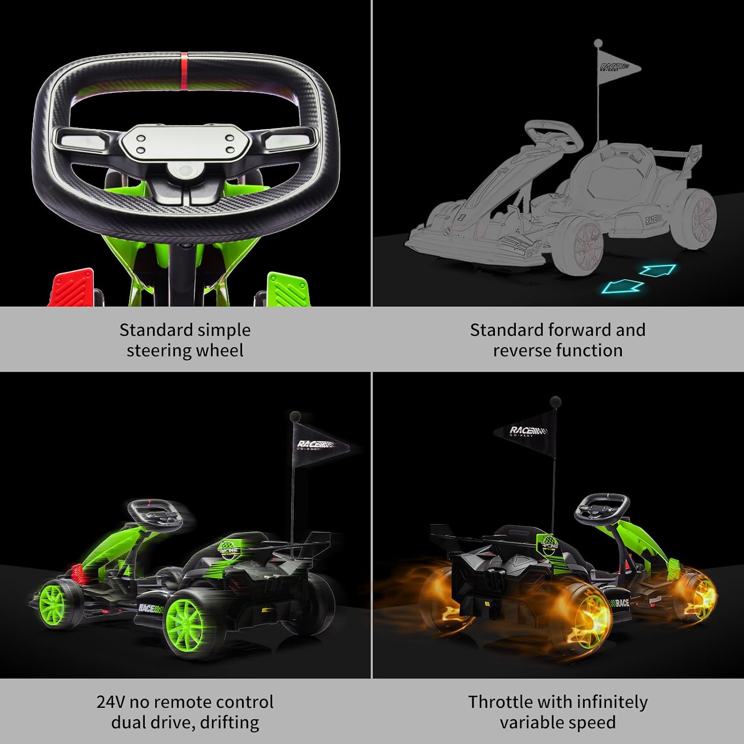 24V Electric Ride Car, Drift Kart for Kids with Adjustable Seat & 8.5MPH Speed, EVA Silent Wheels, Parent-Safety Certified Ride-on Toy