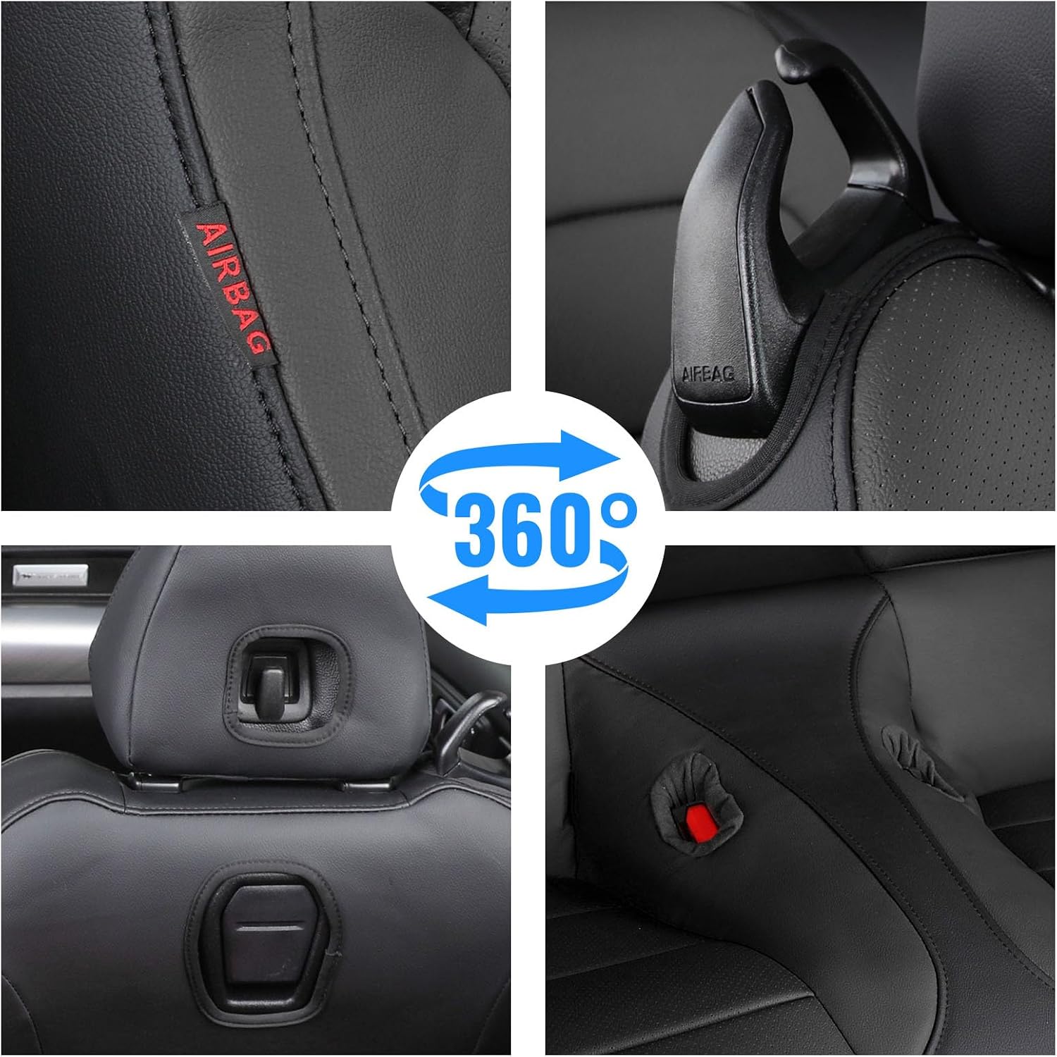 coverdream Mustang Leather Car Seat Covers Custom Fit for 2015-2024 2026 Ford Mustang Convertible,Rear Row One-Piece Backrest,Fully Covered Waterproof Seat Protector (Full Set,Black)