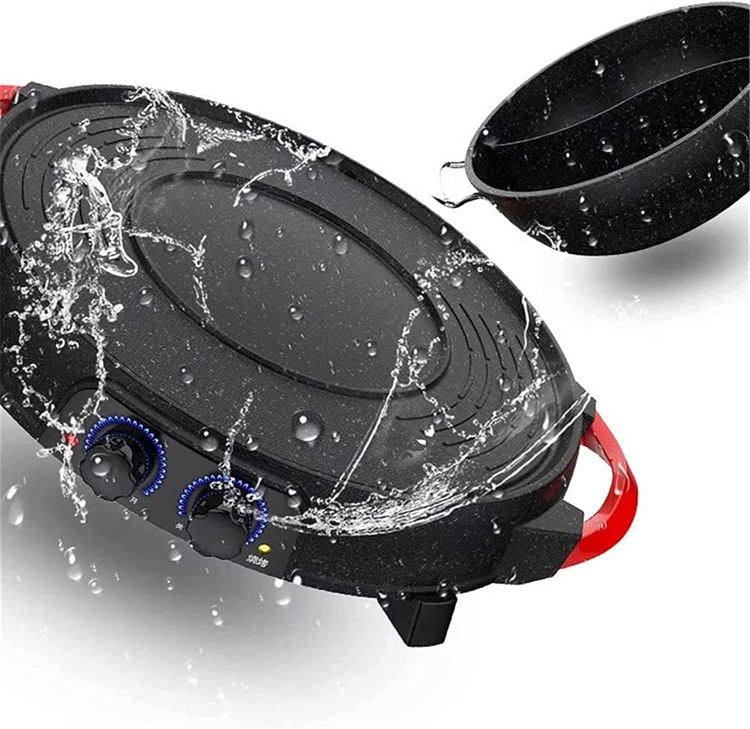 Electric Grill 2 in 1 Electric Pan Shabu Hot Pot BBQ with 5 Temperature adjustments for Indoor Outdoor (Color : Black 1, Size : 52 * 52 * 15cm)