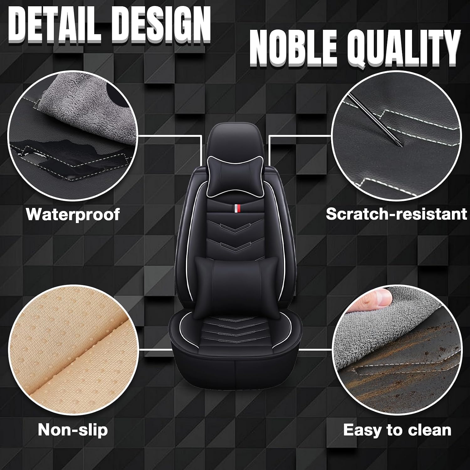 Car Seat Covers Fit for Buick Enclave 2008-2025, Leather Seat Covers for Car, Waterproof Non-Slip Durable Car Seat Protector(5 Seats with Pillow,Black White)
