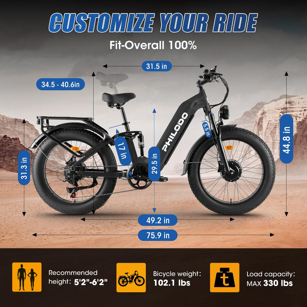 Falcon 60V 32Ah Off-Road Electric Bike Dual Motor Hunting Ebike, Fat Tire Full Suspension Dirt Bike for Adults, Long Range Snow/Sand Electric Bicycle