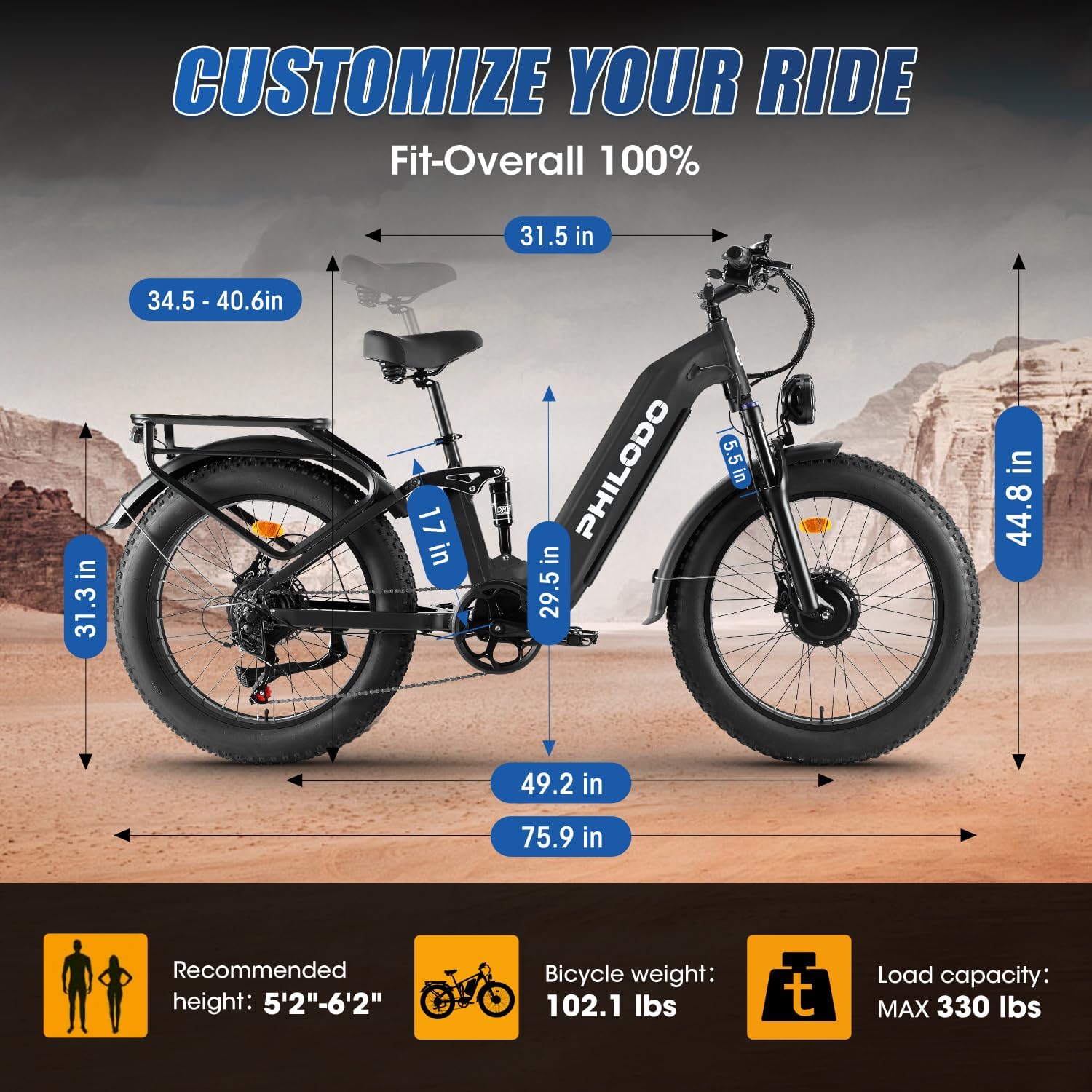 Falcon 60V 32Ah Off-Road Electric Bike Dual Motor Hunting Ebike, Fat Tire Full Suspension Dirt Bike for Adults, Long Range Snow/Sand Electric Bicycle
