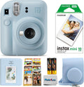 Fujifilm INSTAX Mini 12 Instant Film Camera (Pastel Blue) + Fuji Single Pack - 10 Prints Protective Case Blue Photo Album Travel Stickers Bundle!