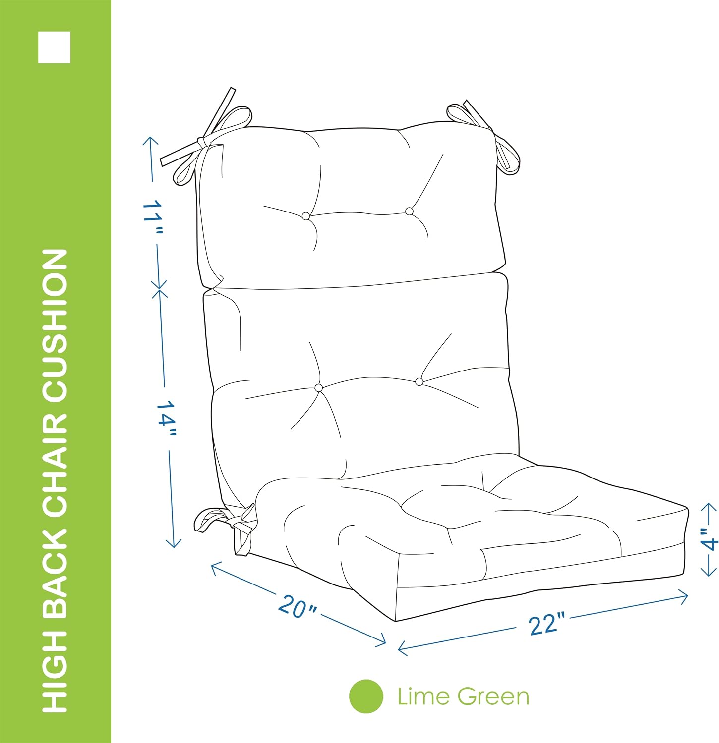 Outdoor Indoor High Back Chair Cushions Set of 4,Waterproof All-Weather Patio Adirondack Rocking Chair Cushions,Seat Back Chair Cushion for Outdoor Furniture with Ties,45x22 Inch, Lime Green