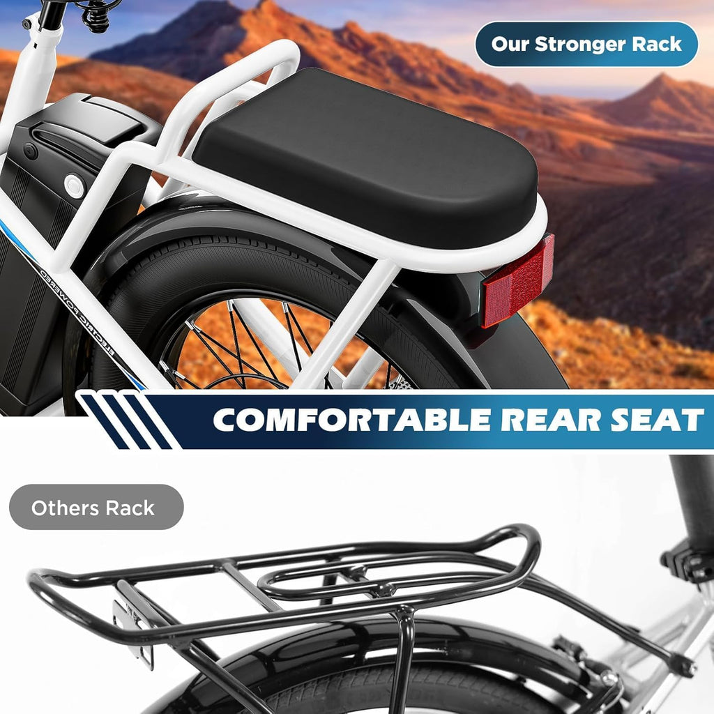 Caroma Peak 500W/800W/1200W Electric Scooter with Seat, 20' Fat Tire Electric Bike with 48V Removable Battery, Up to 30Miles & 20MPH, Adult Scooter for Commuting with Basket&Adjustable Seat
