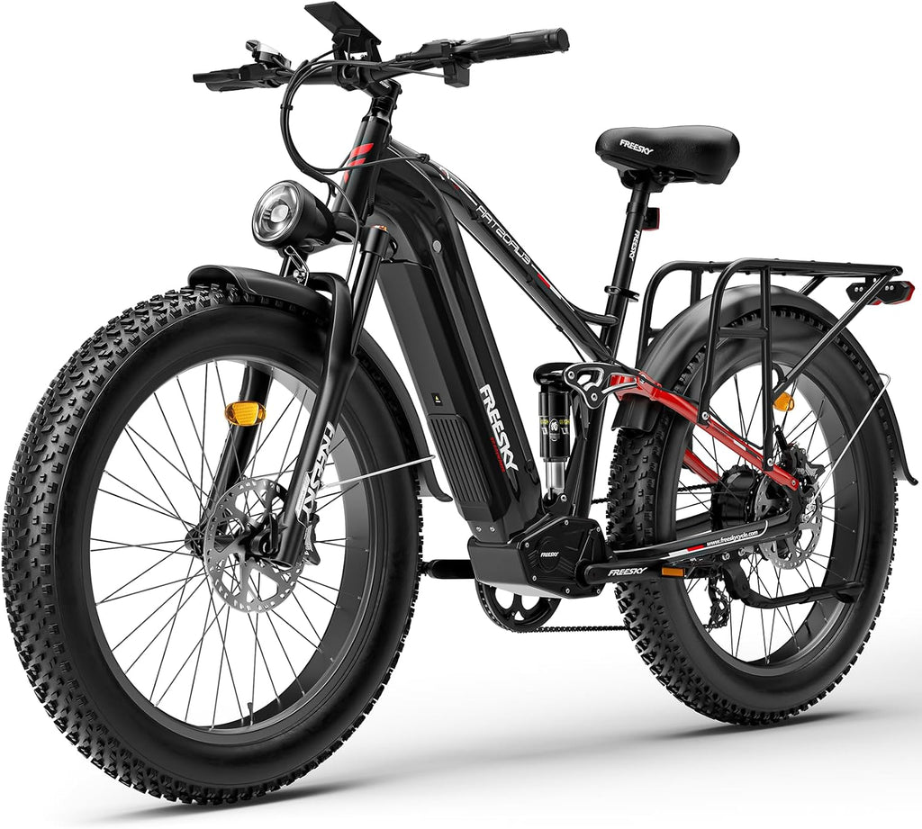FREESKY 3000W Electric Bike for Adults, 37MPH & 95Miles Range, Dirt All-Terrain Electric Bicycle, 48V 25Ah Removable Battery,26' Fat Tire Full Suspension Mountain Ebike, UL2849 Certified by TÜV