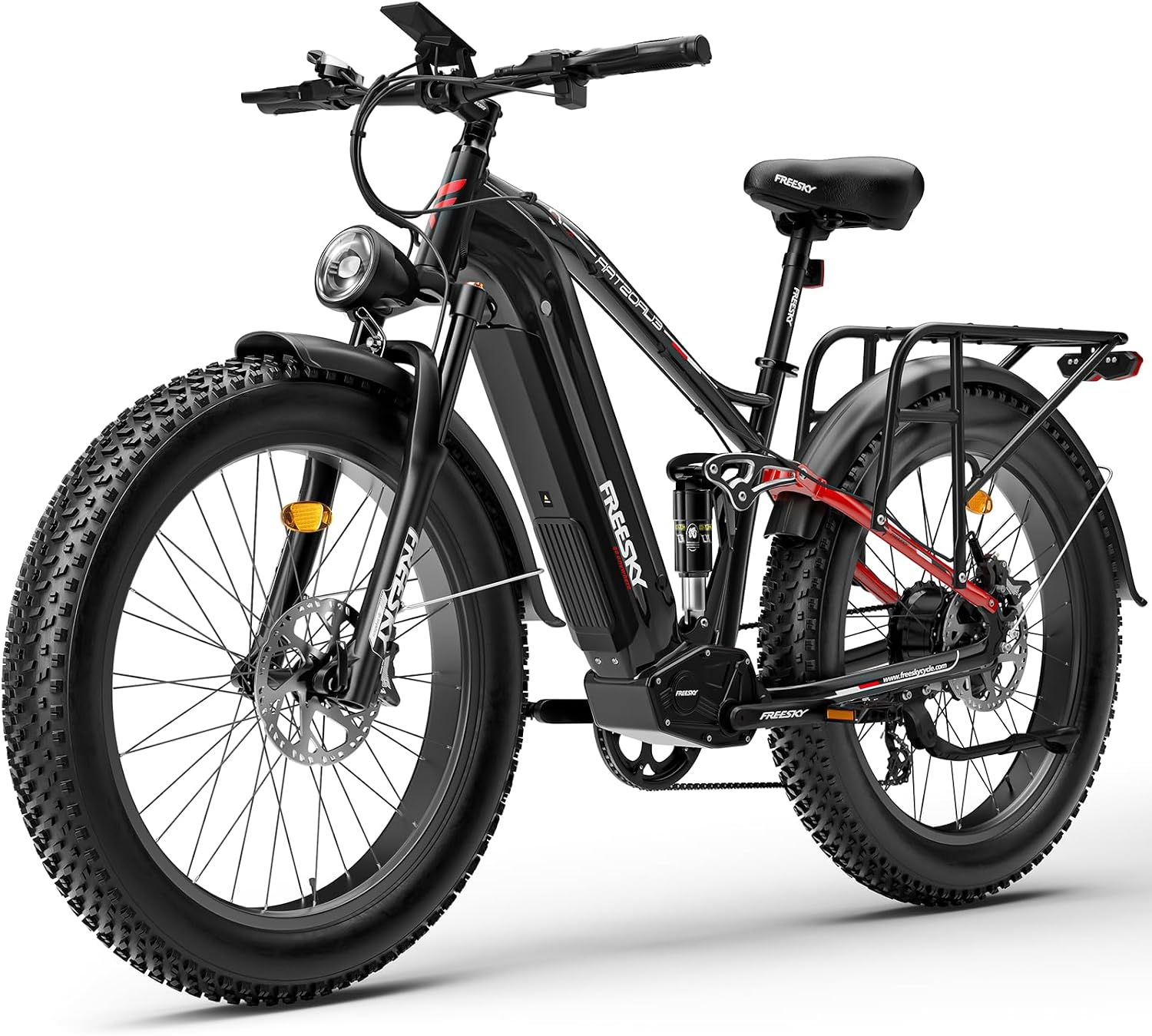 FREESKY 3000W Electric Bike for Adults, 37MPH & 95Miles Range, Dirt All-Terrain Electric Bicycle, 48V 25Ah Removable Battery,26' Fat Tire Full Suspension Mountain Ebike, UL2849 Certified by TÜV
