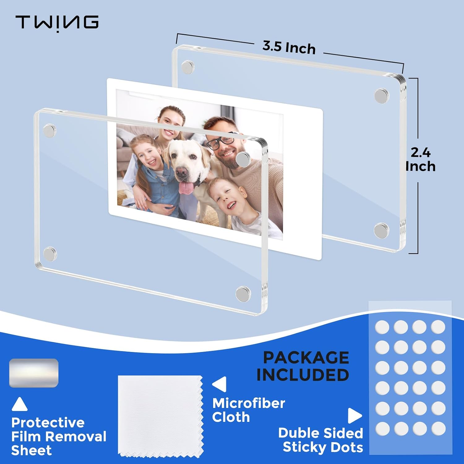 TWING 432 Pack (1 Box) Acrylic Fridge Magnet Frames, Double Sided Photo Refrigerator Magnetic Photo Frame for Fujifilm Instax Mini, Clear Picture Display Frame, Polaroid Photos Holder 2.4 x 3.5 in