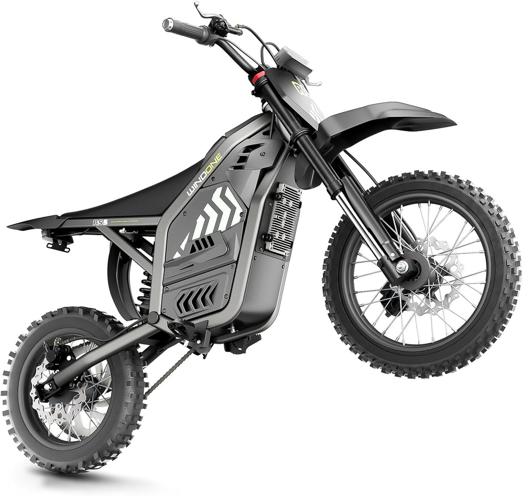 Windone RS5 Electric Dirt Bike for Teens & Adults (13+), Up to 37 MPH, 45 Miles Range, 2200W Peak Motor, 14'/12' Off-Road Tires, Hydraulic Suspension, 3-Speed Modes Electric Motorcycle