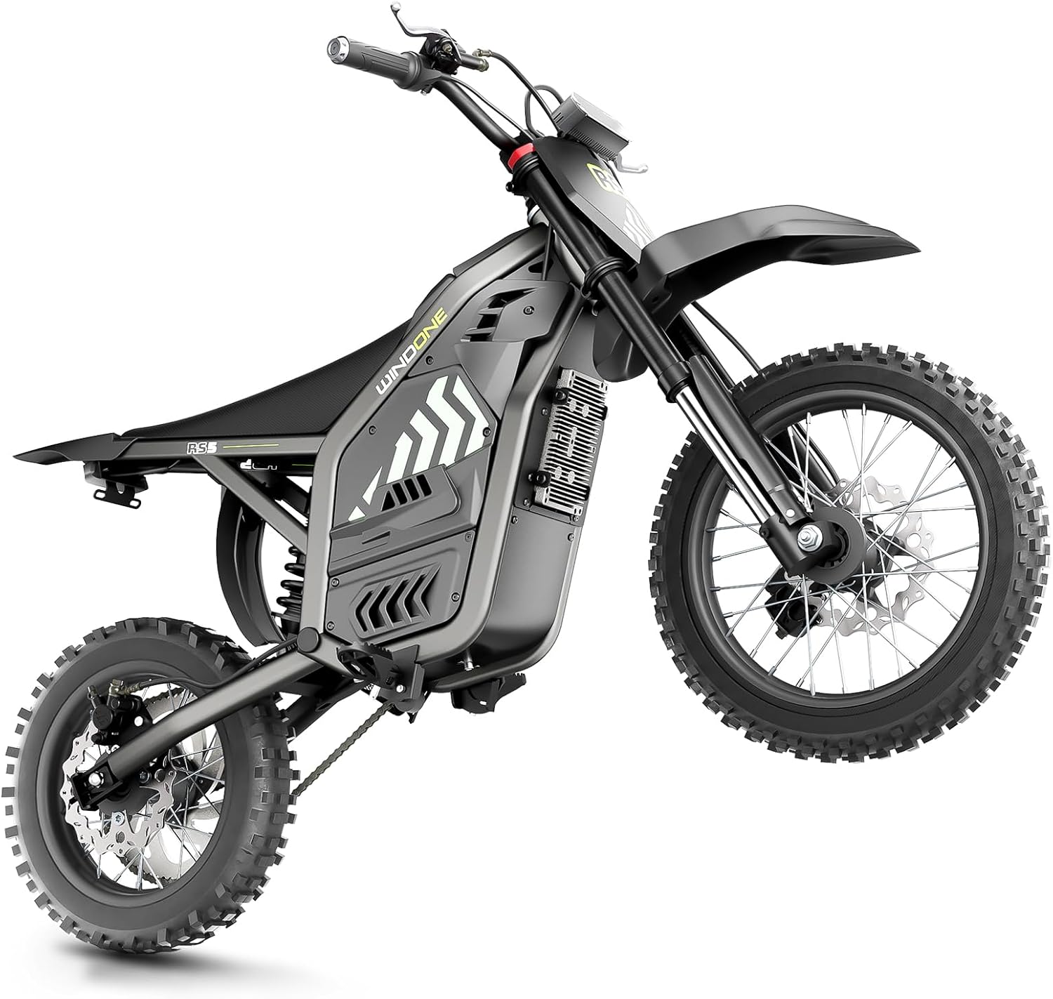 Windone RS5 Electric Dirt Bike for Teens & Adults (13+), Up to 37 MPH, 45 Miles Range, 2200W Peak Motor, 14'/12' Off-Road Tires, Hydraulic Suspension, 3-Speed Modes Electric Motorcycle
