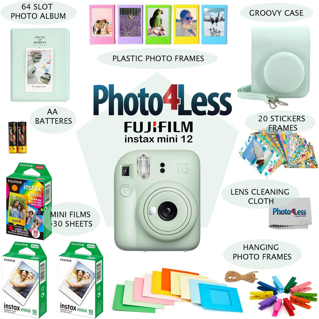 Fujifilm Instax Mini 12 Instant Film Camera Bundle with Accessories (Mint Green)