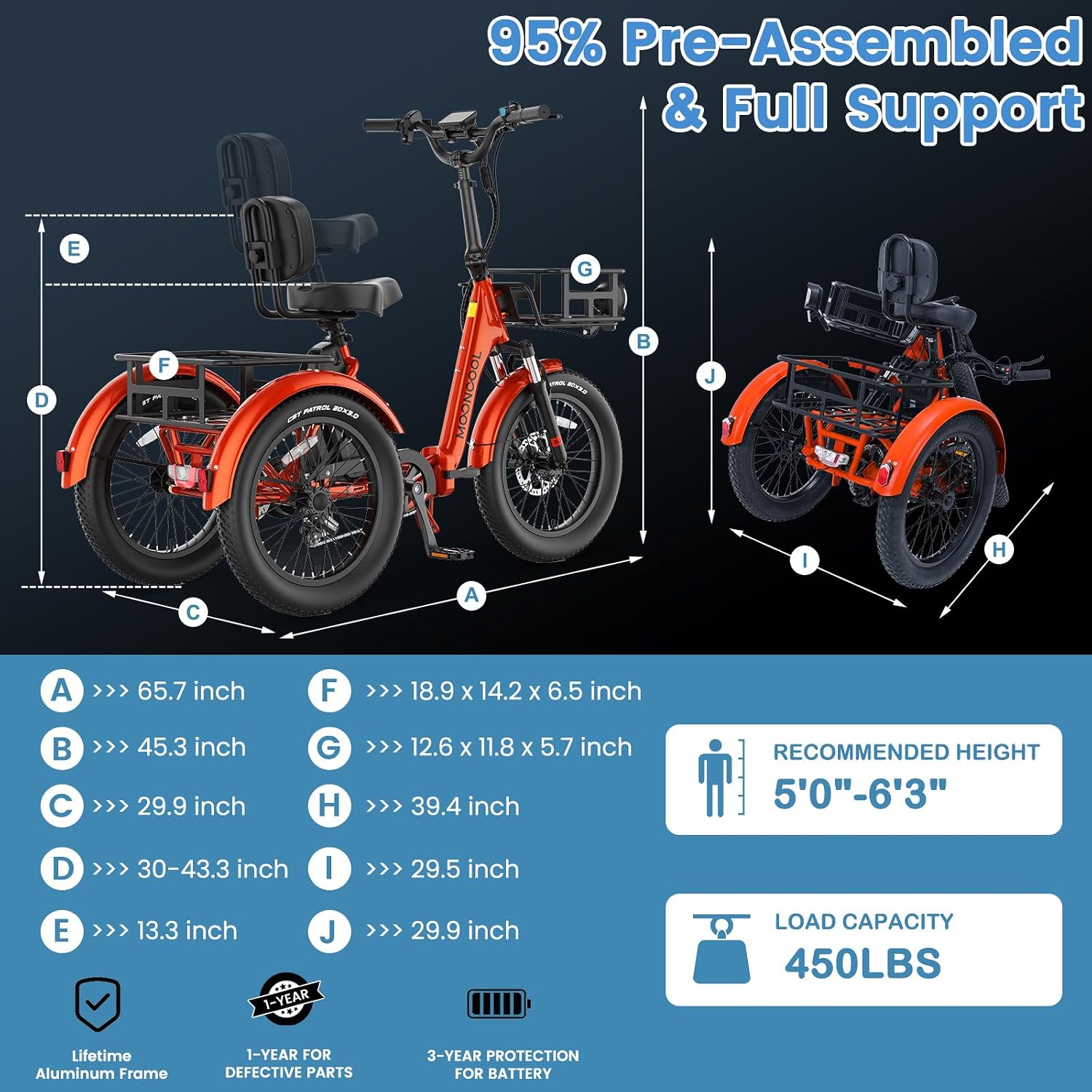 MOONCOOL Electric Trike for Adults, 500W/750W 48V Electric Tricycle for Adults, 20'x3.0' Fat Tire 3 Wheel Electric Bike, Folding Aluminum Adult Tricycle with Removable Battery