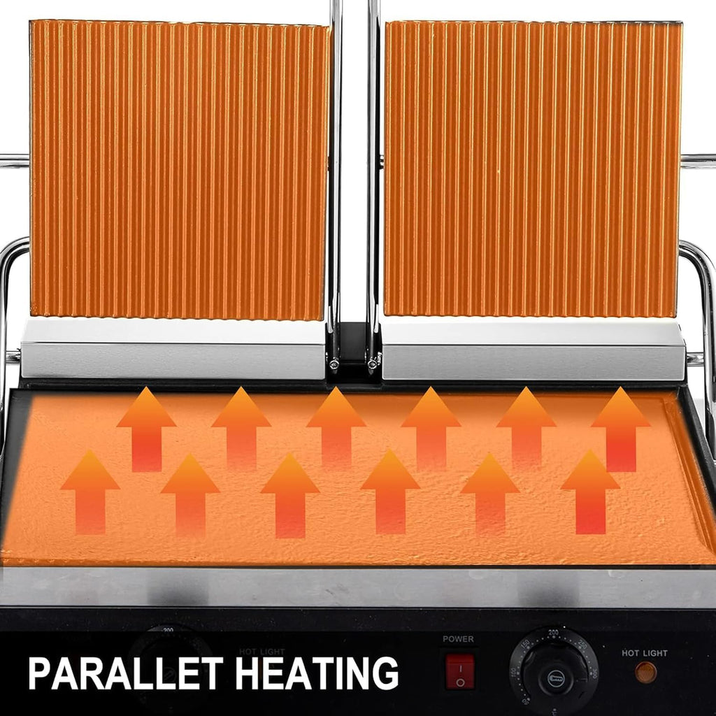 Commercial Electric Griddle Stainless Steel Grill BBQ, Countertop Hotplate Flat Top Kitchen Grill, Business Catering BBQ Steak Bacon Fryer Pans with Dual Thermostatic Control