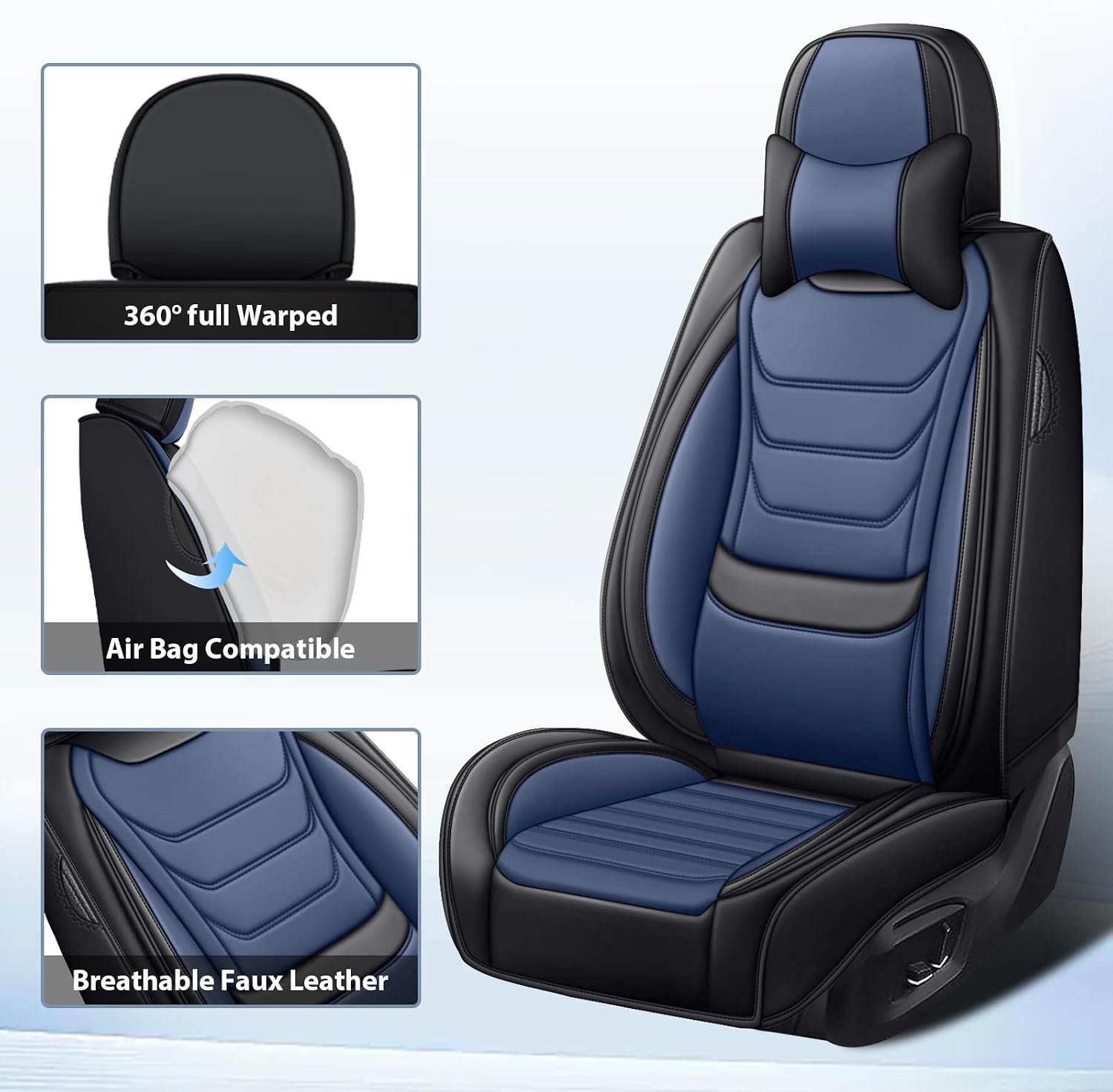 Fit for Toyota Tacoma 2004-2025 Custom Seat Covers, PU Leather Car Seat Covers, Full Coverage Protection, Thick Cushioning Seat Protectors(Luxury Full Set/Black Blue)