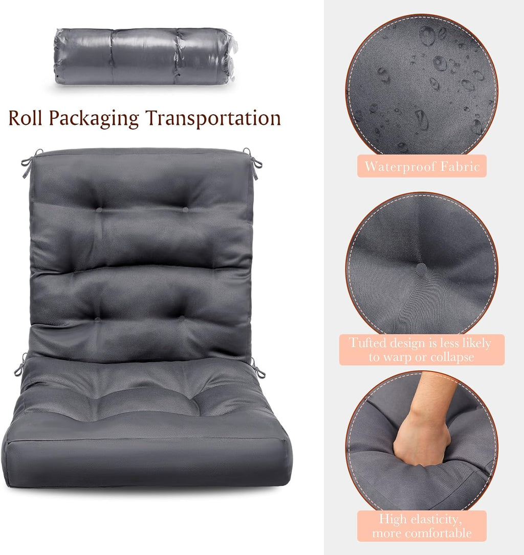 Hoteam 6 Set Patio Chair Cushions Outdoor 20 x 40 Inch High Chair Patio Cushion for Outdoor Furniture Waterproof Seat Rocking Indoor Thickened Pad(Solid Color Style,Gray)