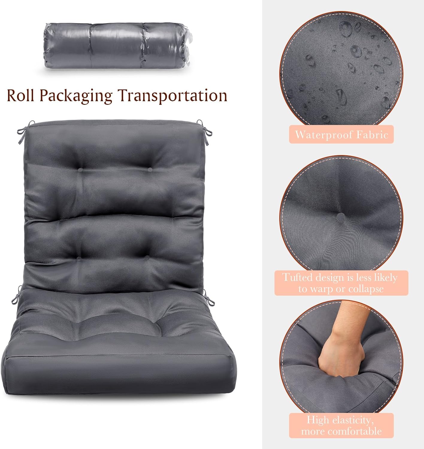 Hoteam 6 Set Patio Chair Cushions Outdoor 20 x 40 Inch High Chair Patio Cushion for Outdoor Furniture Waterproof Seat Rocking Indoor Thickened Pad(Solid Color Style,Gray)