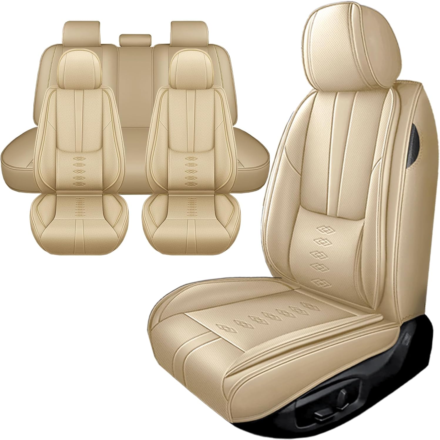 Car Seat Covers for Journey,for Dodge Journey 2009-2020,Leather Full Set Seat Covers,Airbag-Compatible Car Seat Protectors,Waterproof Seat Cover for Cars(Beige,5PCS Only)