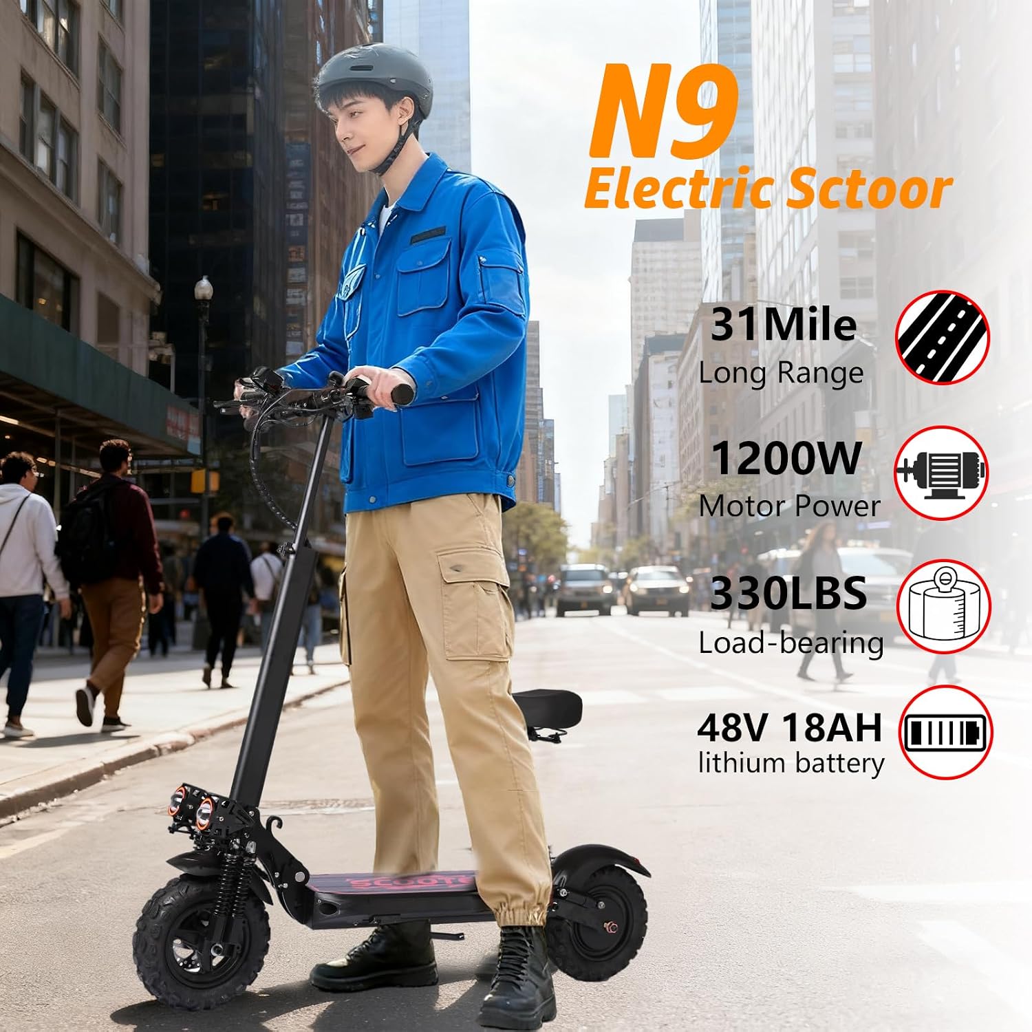 Electric Scooter Adults, 34 Mph Max Speed, 11' Off-Road Tires,48V 18AH Big Battery, 31 Miles Long Range, 1200W Motor, Dual Braking System,Folding Commuter E Scooter