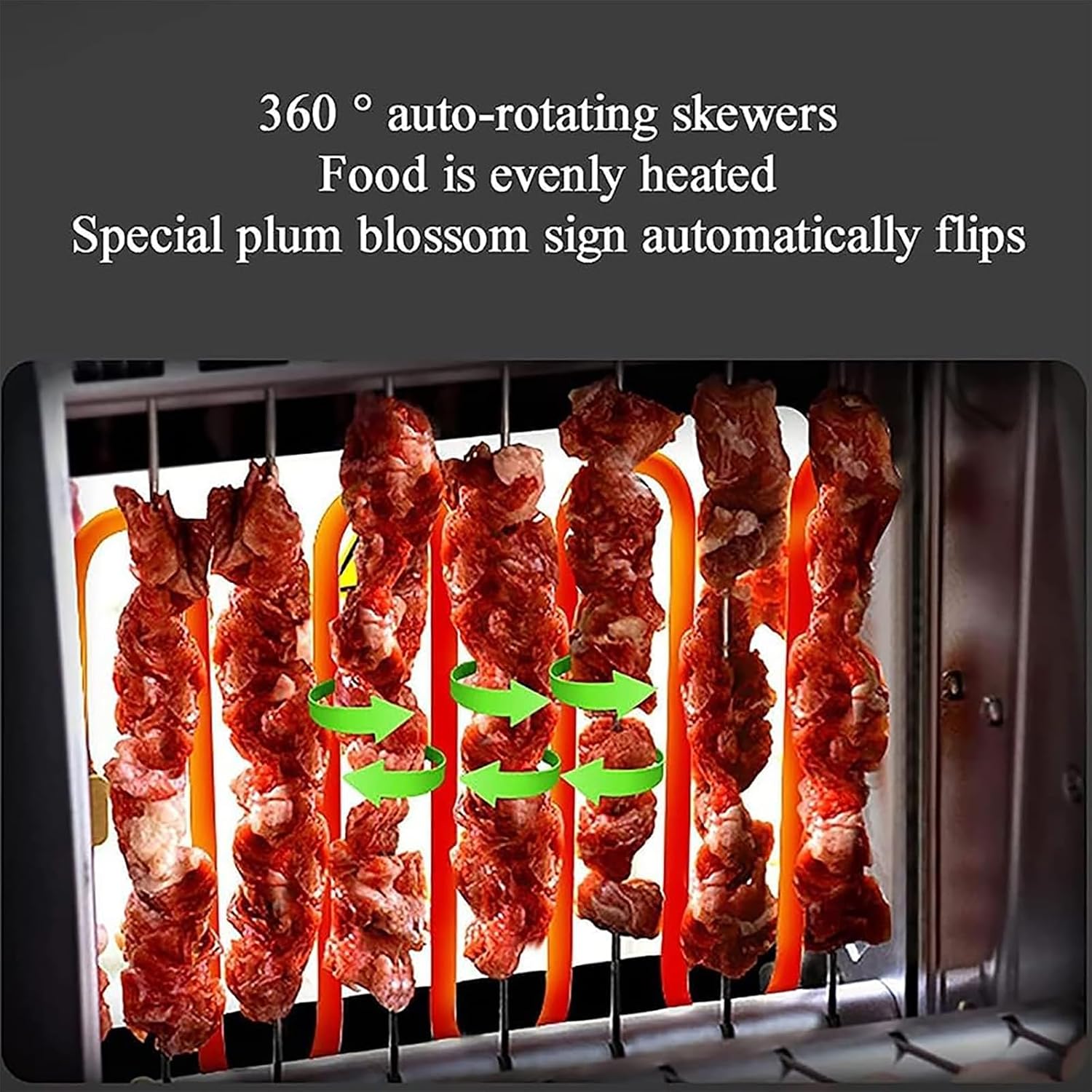 Electric Barbecue Grill, 360 ° Automatic Rotating Lamb Skewers Vertical Grill with 2 Grease Brush, 2 Stage Temperature Control and 360° Automatic Rotation for Party
