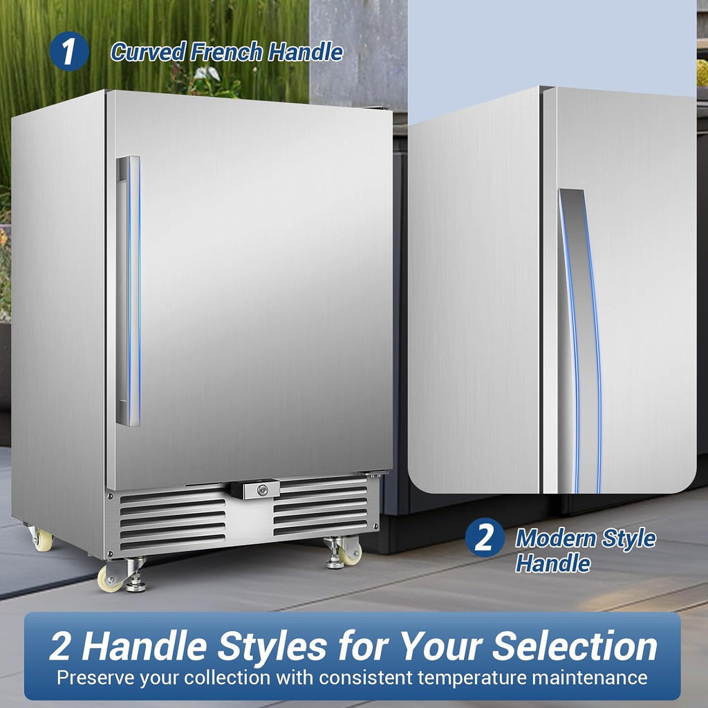 Outdoor Beverage Refrigerator 24 Inch Wide, Stainless Steel Beverage Fridge 180 Cans for Undercounter Built-in or Freestanding, for Home and Patio, Water Proof, Fast Cooling, Low Noise, 37-65 °F
