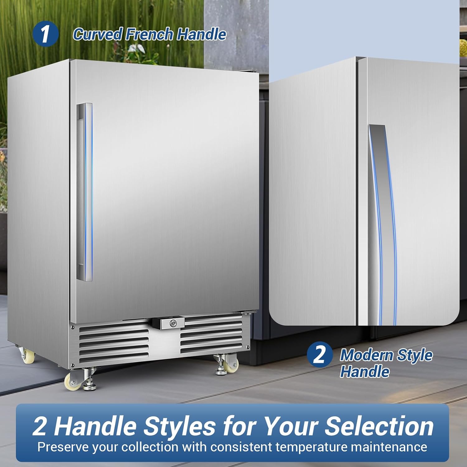 Outdoor Beverage Refrigerator 24 Inch Wide, Stainless Steel Beverage Fridge 180 Cans for Undercounter Built-in or Freestanding, for Home and Patio, Water Proof, Fast Cooling, Low Noise, 37-65 °F