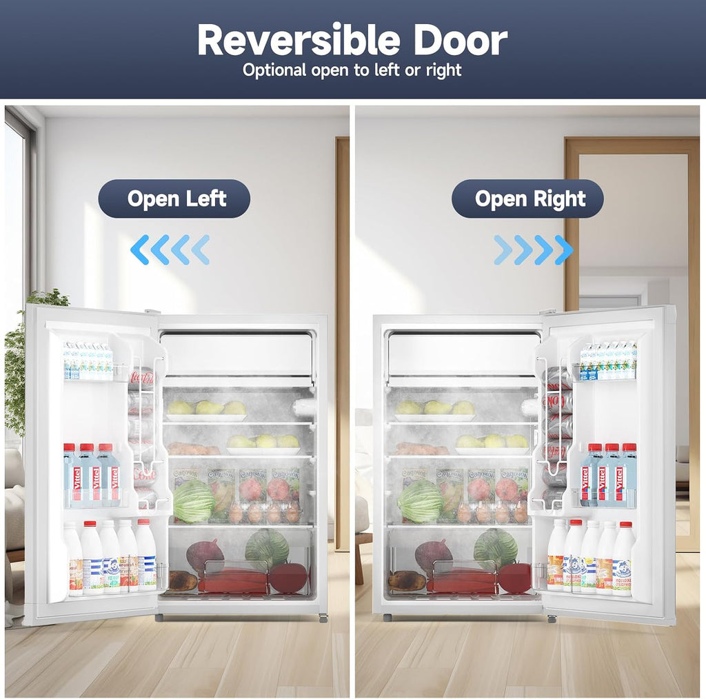GarveeLife Mini Fridge with Freezer 4.3 Cu.Ft, Single Door Refrigerator with Adjustable Thermostat, Mini Compact Fridge for Bedroom, Office, Dorm, RV, White