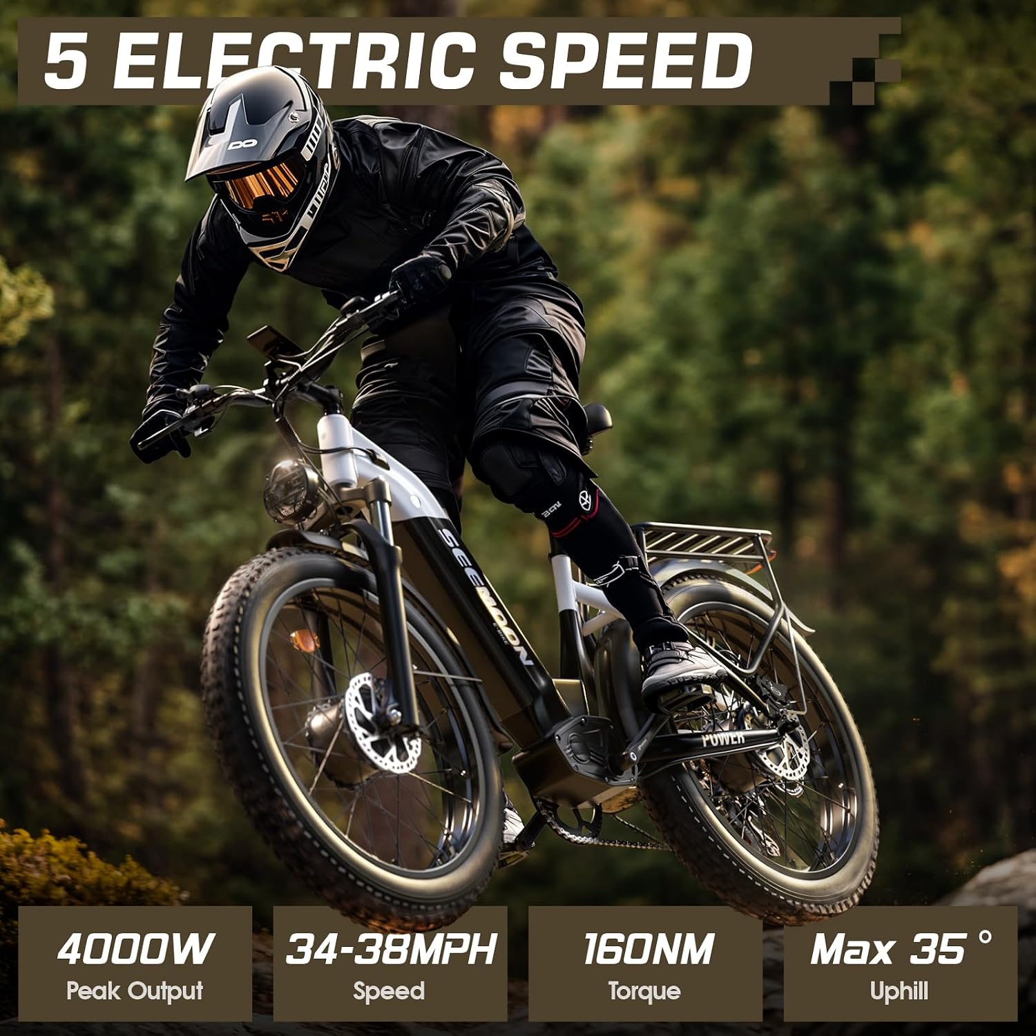 Seemoon Electric Bike,4000W Dual Motor Ebike for Adults,52V 1040Wh Removable Battery E-Bike for Men Women,38MPH Up to 105 Miles,26' Fat Tire Fast Step Thru Electric Bicycle for Commuter