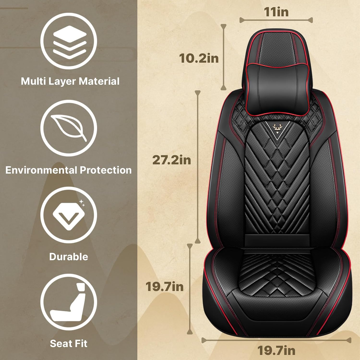 Fit for Honda Odyssey 2000-2026 Seat Covers, Fashion Sport Seat Cover with Waterproof Leather, Airbag Safe Design Seat Protector (2 Front Seat Luxury, Black Red)