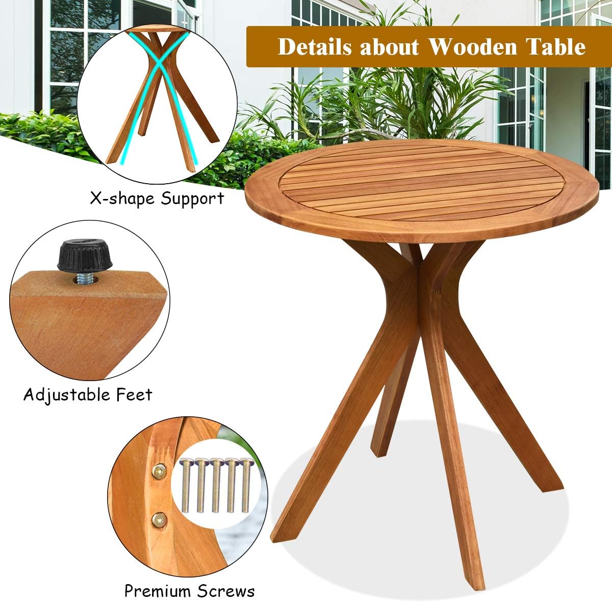 Tangkula 2 PCS Patio Bistro Set, Outdoor Acacia Wood Rocking Chair with Round Table, Thick Cushion of Detachable Cover, Rocking Chair Set for Outdoor Indoor Patio Backyard, Teak