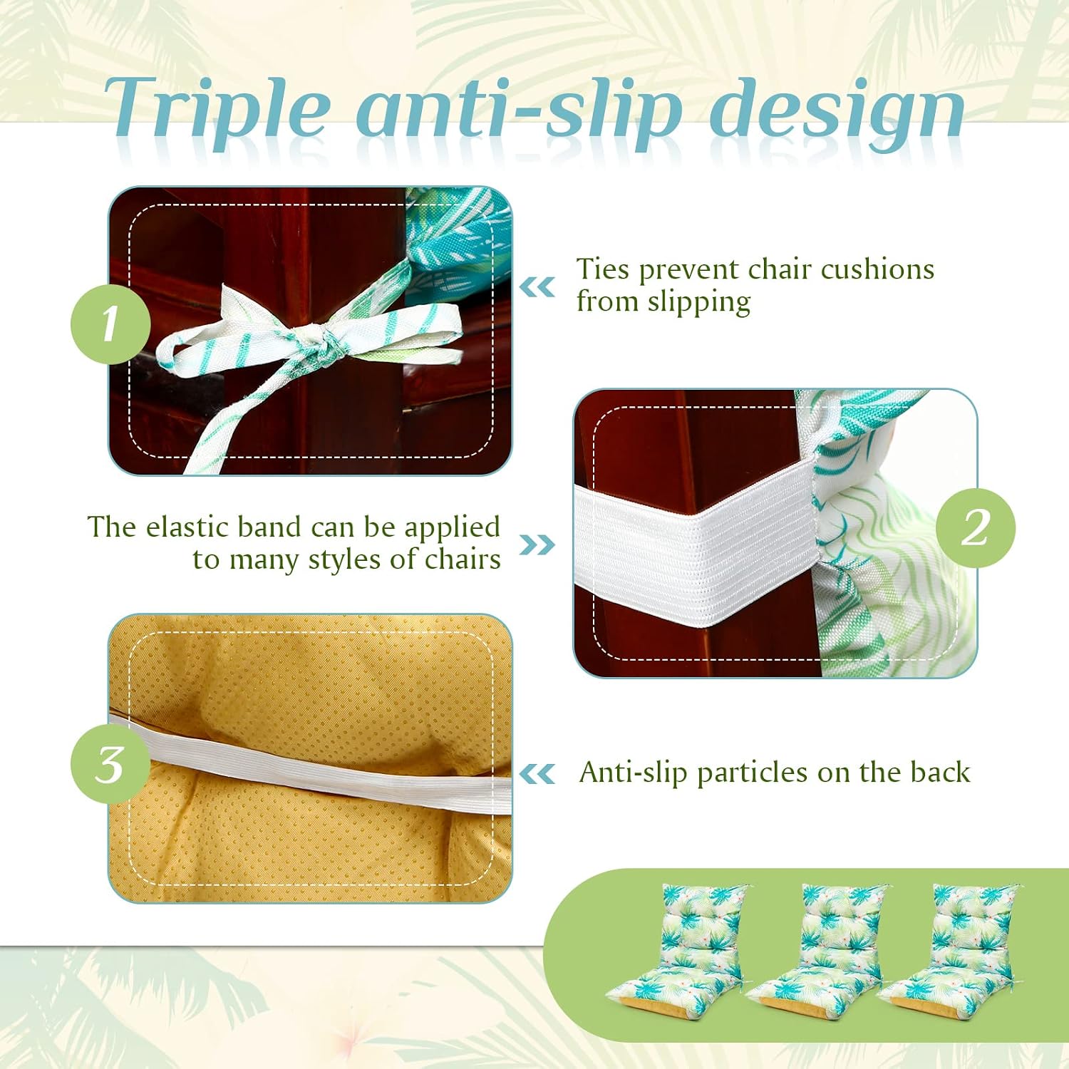 Hoteam 6 Set Patio Chair Cushions Outdoor 20 x 40 Inch High Chair Patio Cushion for Outdoor Furniture Waterproof Seat Rocking Indoor Thickened Pad(Palm Style,Fresh Color)