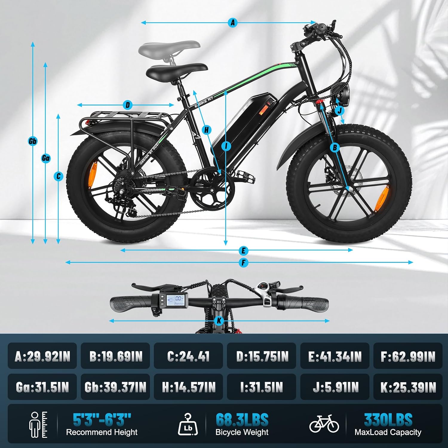 Hipatoo Electric Bike for Adults, 48V-13AH Removable Battery, 38 Miles Range Electric Bicycle with 20 Inch Fat Tire E-Bike for Commuting Ebike