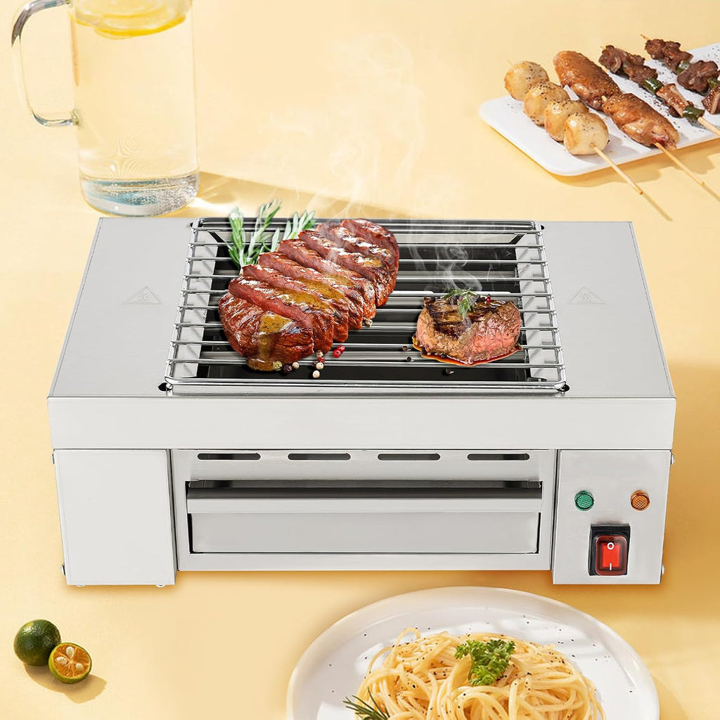 Stainless Steel Barbecue Electric Grill, Electric Smokeless Indoor Grill, Indoor Electric Grill for Cafe Restaurant Party Buffet 110V, 1500W