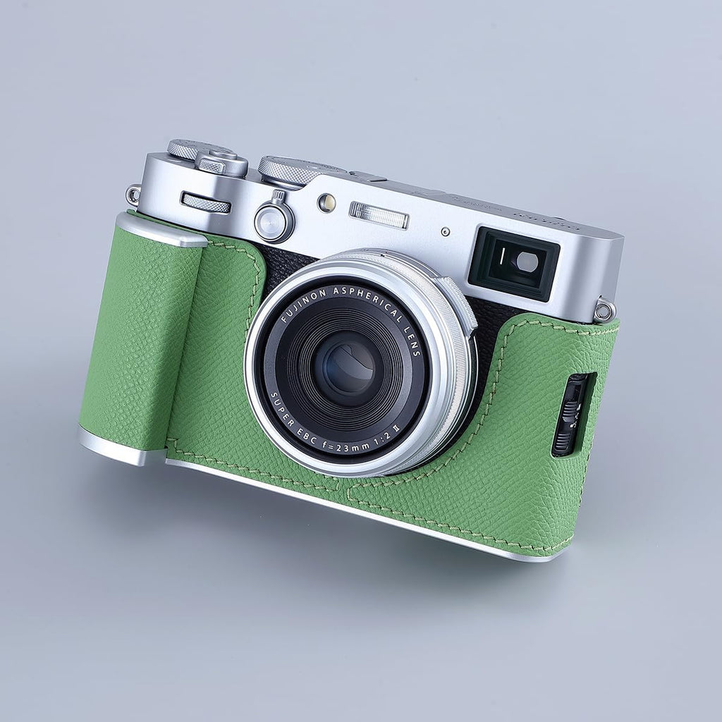 Camera Half Case for Fujifilm Fuji X100VI,Vintage Metal Genuine Leather Instant Camera Protective Cases Stylish Portable Shockproof (GreenL)