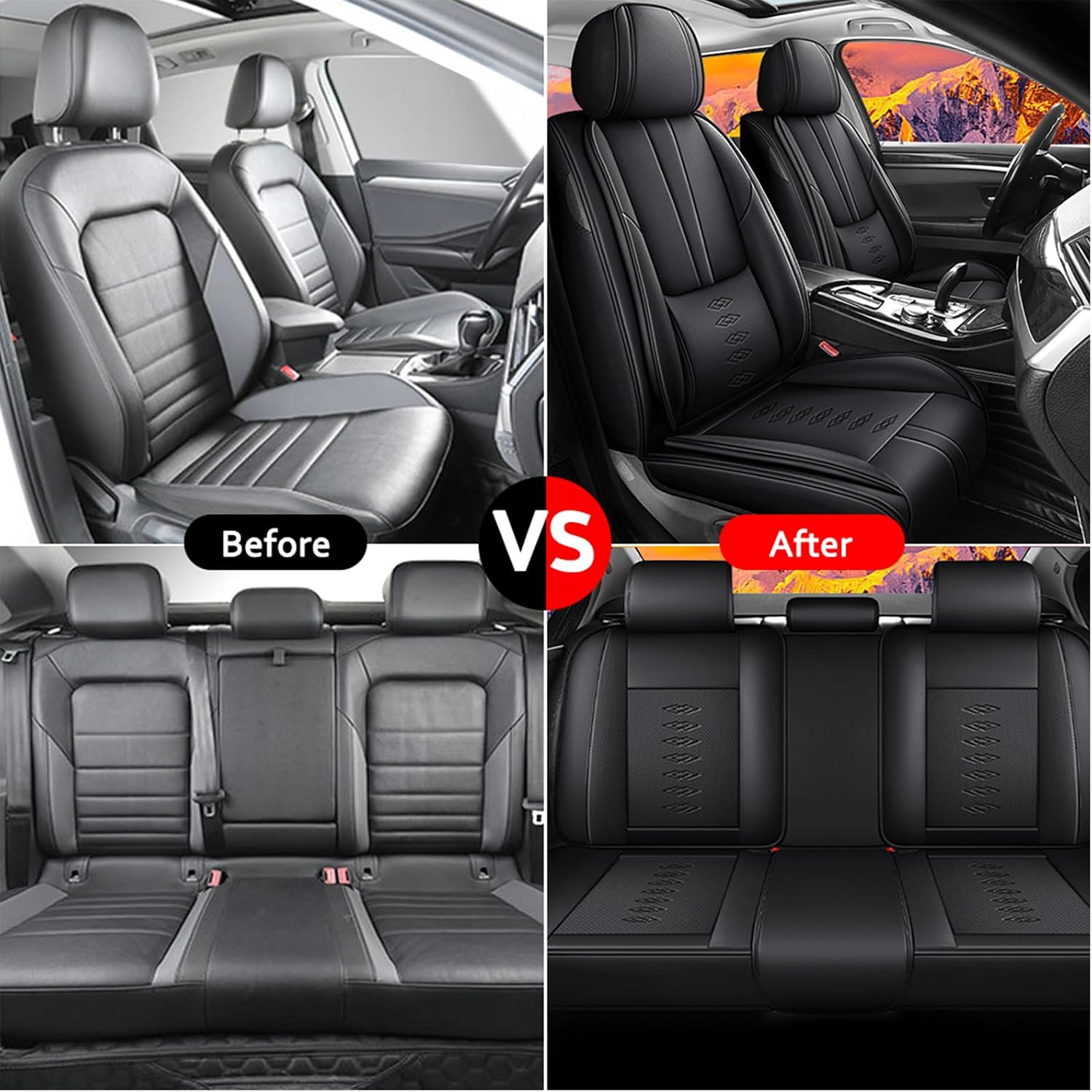 Leather Seat Covers for Jaguar XJ8 2000-2008,Premium Car Seat Covers Full Set,Waterproof Car Seat Protectors with Airbag,Comfort Interior Cover Seats for Cars(Black)
