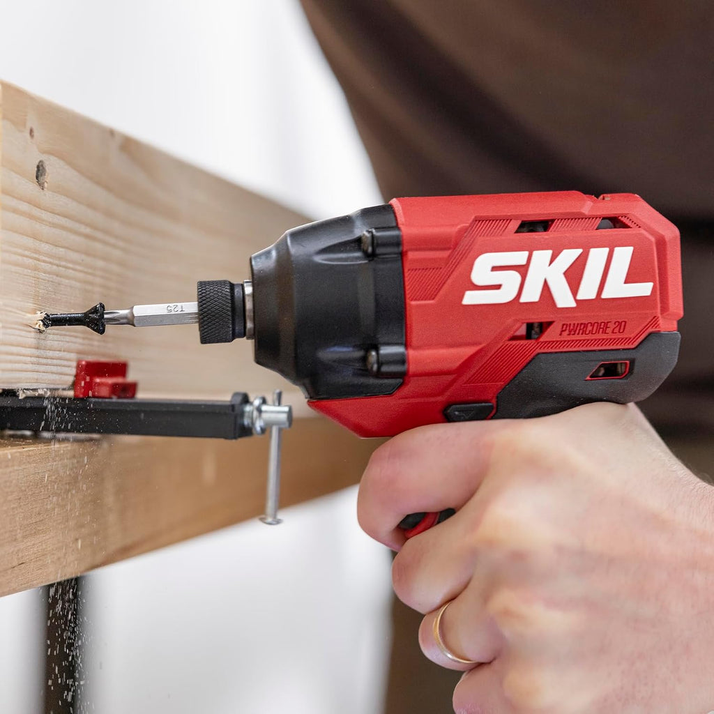 SKIL PWR CORE 20 Brushless 20V 4-Tool Power Tool Combo Kit, Includes 2.0Ah & 4.0 Ah Batteries, 60W Charger and Soft Bag - CB8004B-20