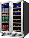 24 Inch Wine and Beverage Refrigerator, Dual Zone Beverage Cooler with Glass Door, Built-In or Freestanding Wine Fridge with Fast Cooling, 20 Bottles and 88 Cans Large Capacity