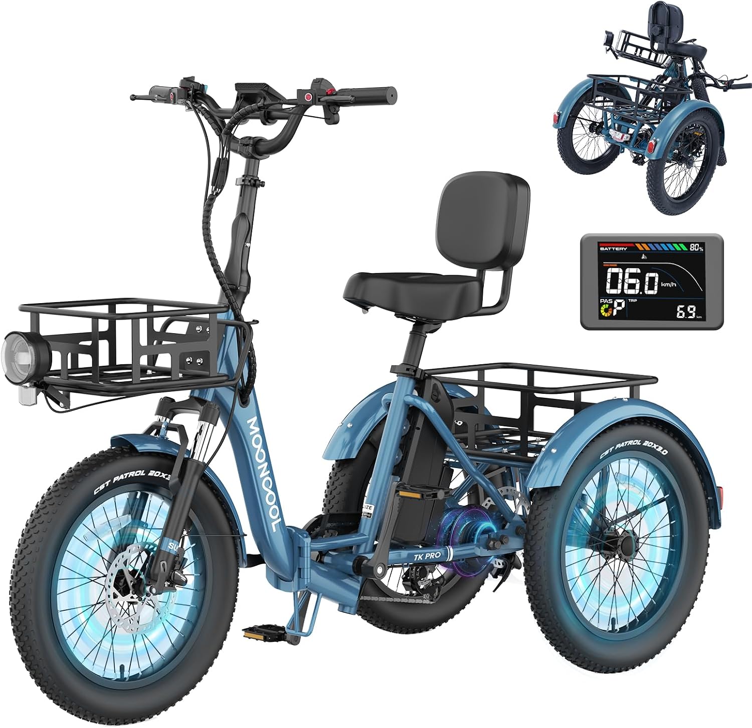 MOONCOOL Electric Trike for Adults, 500W/750W 48V Electric Tricycle for Adults, 20'x3.0' Fat Tire 3 Wheel Electric Bike, Folding Aluminum Adult Tricycle with Removable Battery