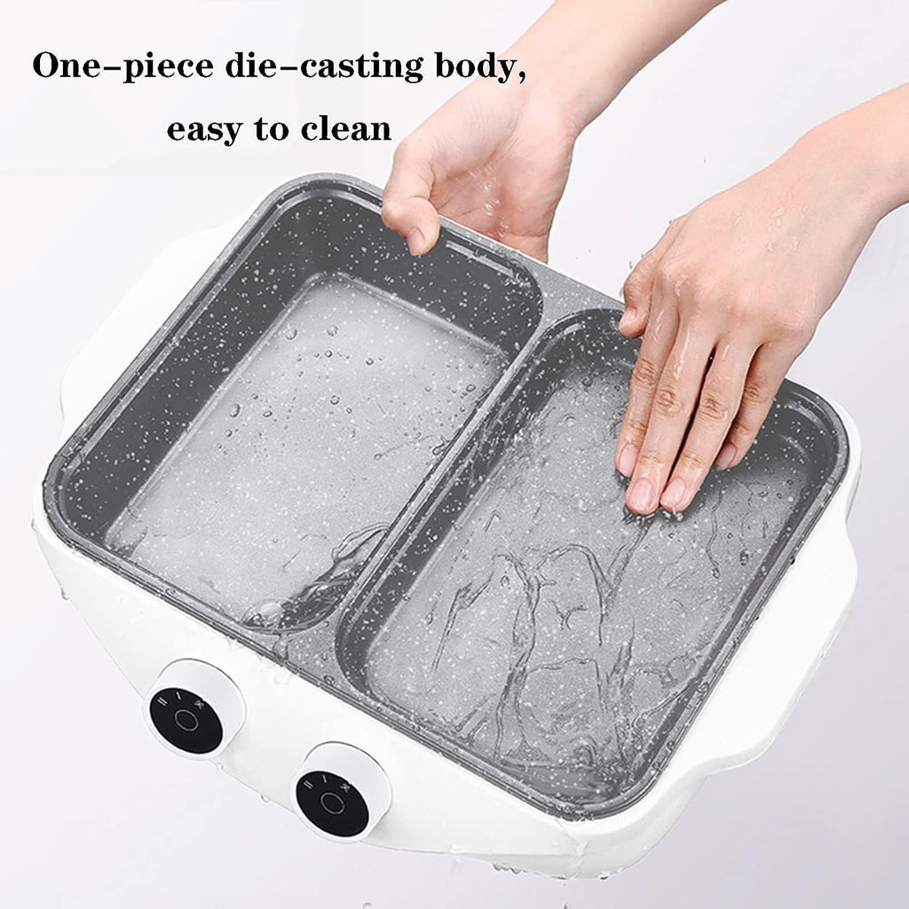2-in-1 Electric Grill & Hot Pot, Portable Smokeless BBQ Skillet, 1500W Non-Stick Coating, Dual Temperature Control for Household Dinner